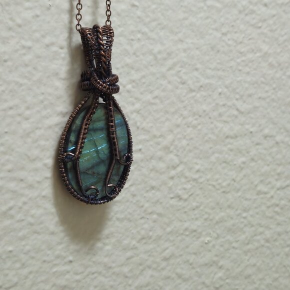 Handmade Copper Wire Wrapped Labradorite Pendant - Picture 7 of 14